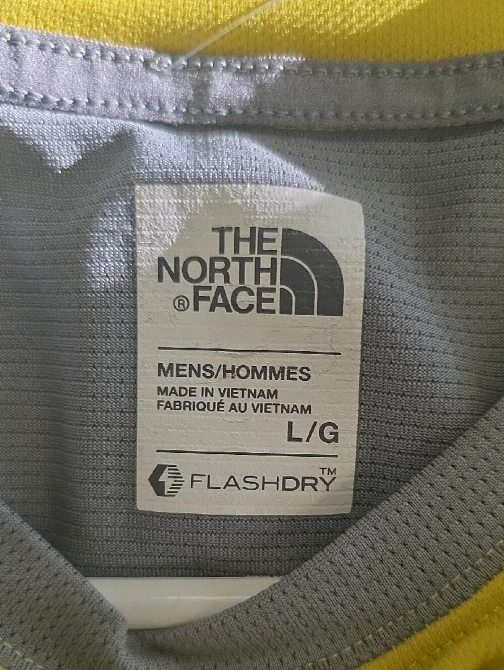 The North Face FlashDry Men's Large Yellow Gray Short Sleeve Performance Shirt